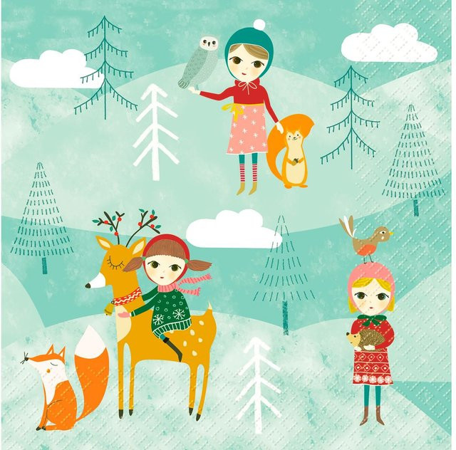 Stewo Serviette Winter Geschichte in Grün und Multicolour, 5 Stück - Bild 1