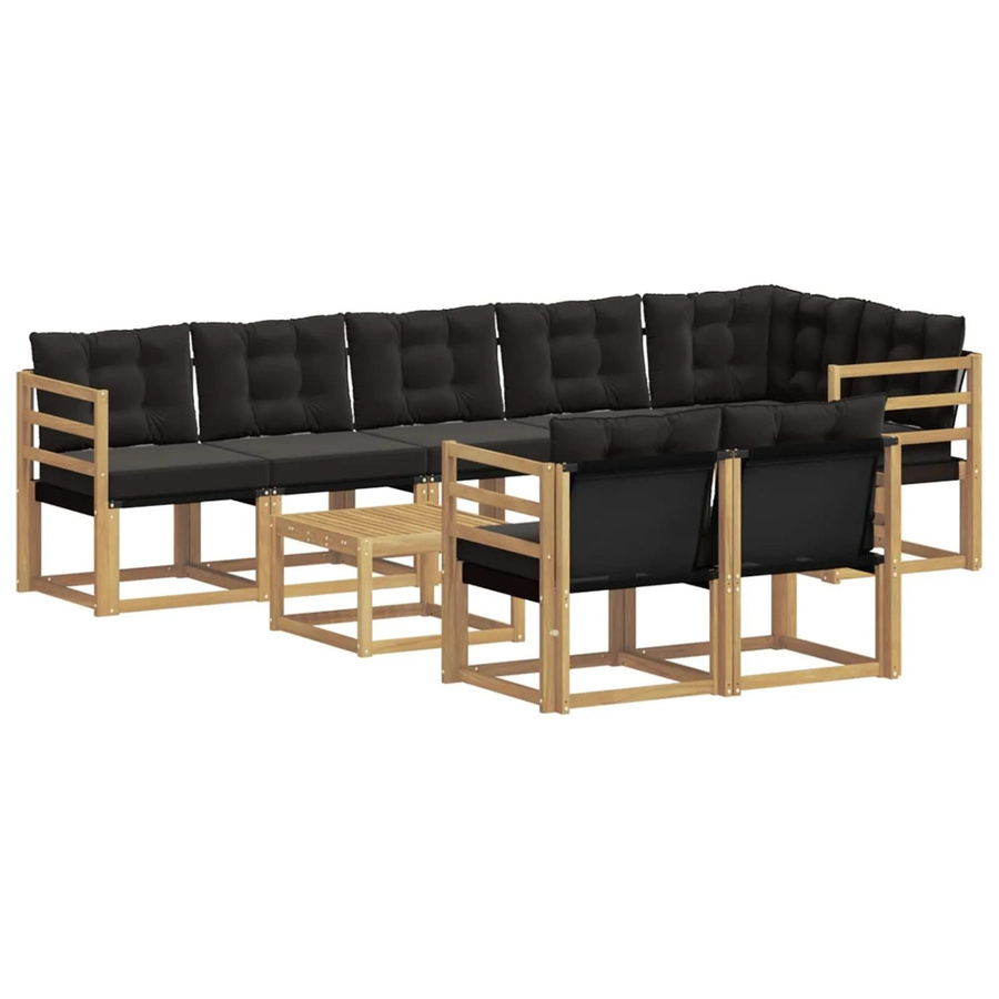 vidaXL Outdoor-Sofagarnitur 9-tlg. in L-Form aus Akazienholz mit Textilene und Kissen, Weiß und Schwarz - Bild 2