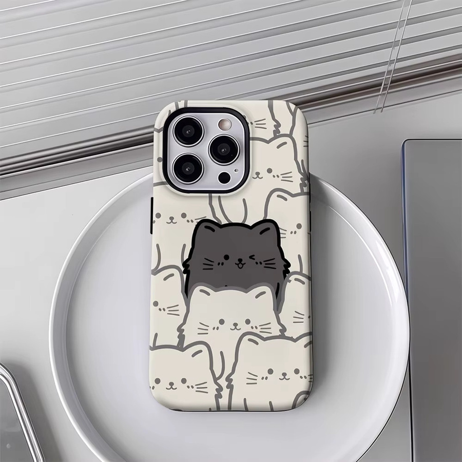 Handyhülle Einsame Schwarze Katze für Apple iPhone 11 bis iPhone 18 Pro Max Plus, Doppelschichtige Rückabdeckung, Schwarz/Mehrfarbig - Bild 4
