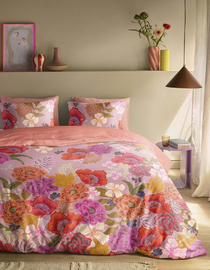 Oilily Mako-Satin Bettwäsche Elyza Wende mit Blüten- und Mohnblumenmuster, Farbe: Rosa/Mehrfarbig, B/H: 155 x 220 cm, Kissen: 80 x 80 cm - Bild 1