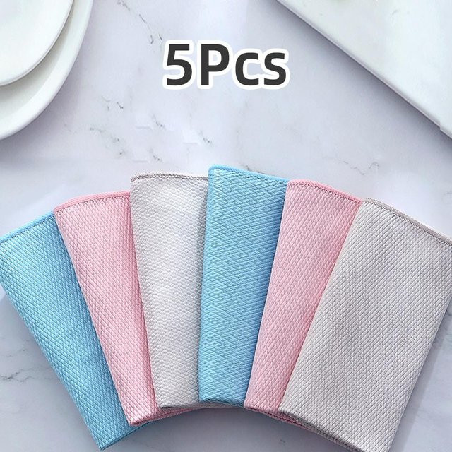 5 Stück Mikrofaser Fischschuppen Geschirrtücher aus Polyester für die Küchen- und Glasreinigung, saugfähig - Bild 1