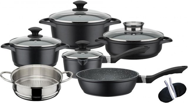 GSW Kochtopf-Set Gourmet Granit, 10-teilig, Schwarz, Aluminium mit Antihaftbeschichtung - Bild 2