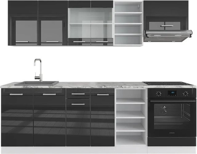 Vicco R-Line Küchenzeile Einbauküche in Weiß und Anthrazit Hochglanz, Breite: 240 cm - Bild 2