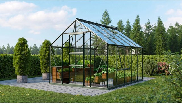 Vitavia Gewächshaus Meridian 8300 in Smaragdgrün mit Sicherheitsglas, Aluminiumrahmen, Fundament und Regenrinnen für deine Pflanzenzucht im Garten - Bild 1