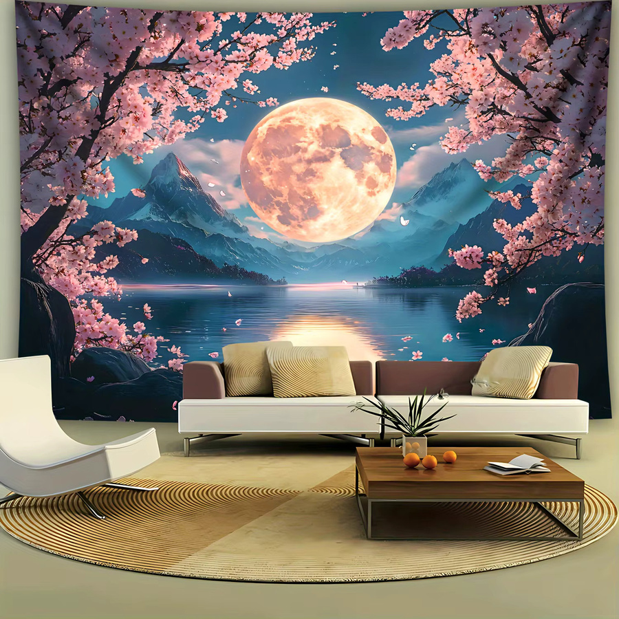 VIKAMA Wandteppich mit Nachtlandschaft und Mond-Motiv, Mehrfarbig, B/H: 75 x 58 cm - Bild 3