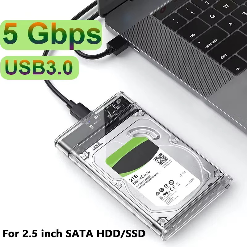 ROUHONG Transparentes HDD-Gehäuse für 2,5 Zoll SSD und HDD, SATA auf USB 3.0 Typ-C 3.1 Adapter, tragbare externe Festplattenbox ohne Werkzeug - Bild 2