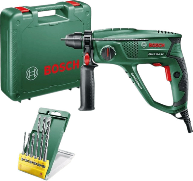 Bosch PBH 2100 RE Bohrhammer mit 6-teiligem SDS-Plus Bohrerset in Rot, Schwarz und Grün, 550 W, 2300 U/min - Bild 4