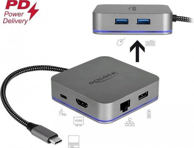 Delock USB-C Dockingstation mit HDMI und Ethernet in Grau (87742) - Bild 1