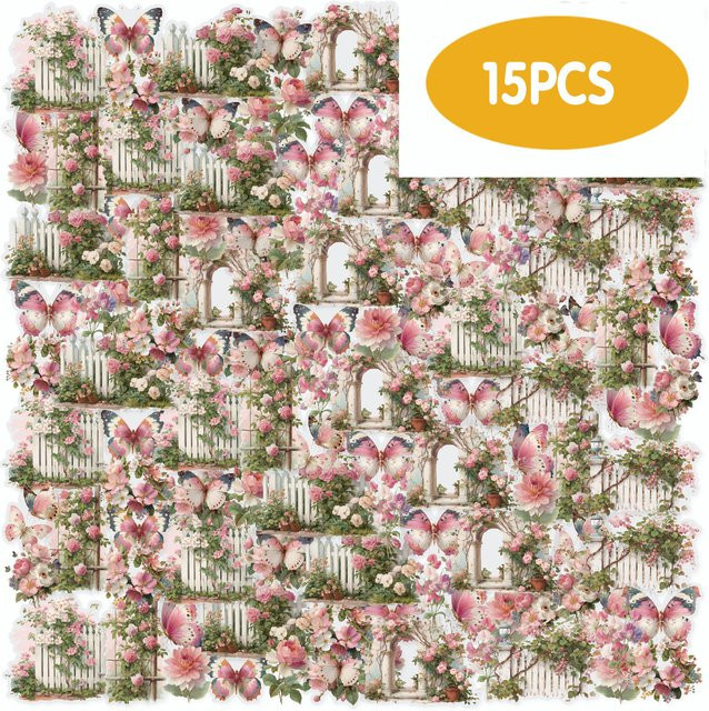 Etori Life Peach Soul Butterfly Dream Vintage Rosengarten Landschaftsaufkleber mit Schmetterlingsmuster in Multicolour für Scrapbooking und Fotoalben - Bild 1