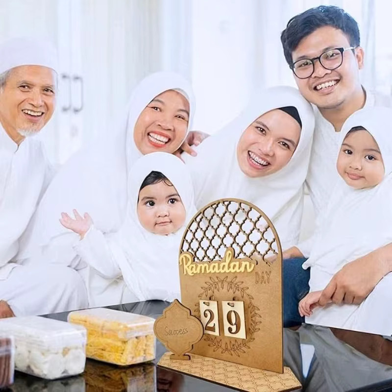 Eid Mubarak Countdown-Kalender aus Holz für Ramadan 2026, DIY Adventskalender und Tracker in Braun als islamische Dekoration für Kinder - Bild 2
