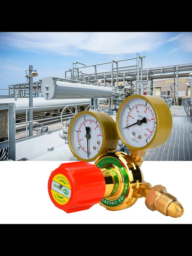 Fdit Gasregler YQE-03,60 Acetylen-Druckminderer mit Messgerät für Gasbrenner und Schweißschneidesätze, CGA580 - Bild 4