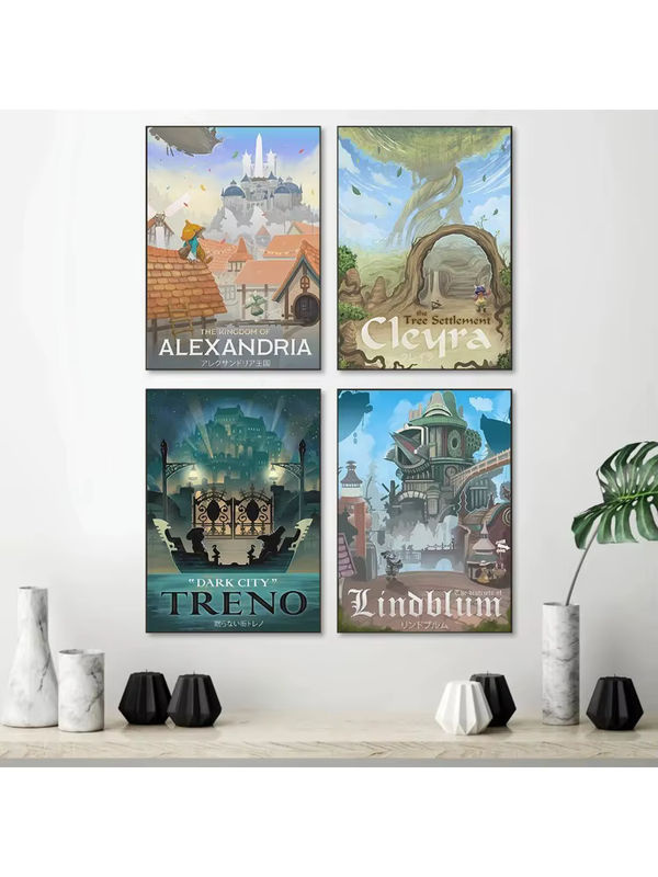Potdemiel Leinwand Wandkunst Final Fantasy Alexandria The Kingdom Of Dark City Tree Settlement Poster Mehrfarbig - Bild 3