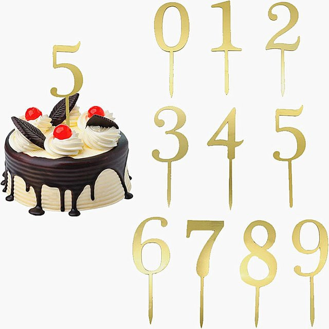 WOHLTAO Kuchen Topper Zahlen 0-9 Gold Acryl für Geburtstag und Party Dekoration - Bild 1
