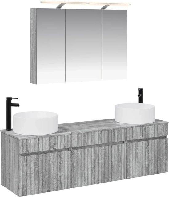 vidaXL Badezimmerschrank-Set 4-teilig in Grau Sonoma, modern mit LED-Beleuchtung und Spiegelschrank, B/T/H: 100 x 14,5 x 70 cm - Bild 1