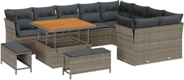 vidaXL Garten-Sofa-Set 12-tlg. in Grau mit Kissen und Aufbewahrungsfunktion - Bild 1