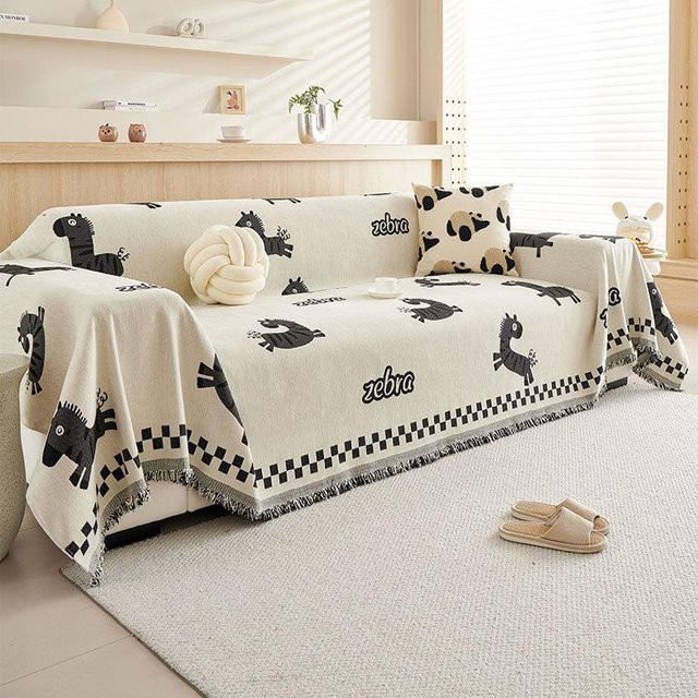 Super Six Cartoon Chenille Sofabezug mit Tier-Design, Einteilige Sofadecke zum Schutz vor Katzenkratzern, B/T: 180 x 130 cm, Mehrfarbig/Weiß - Bild 1