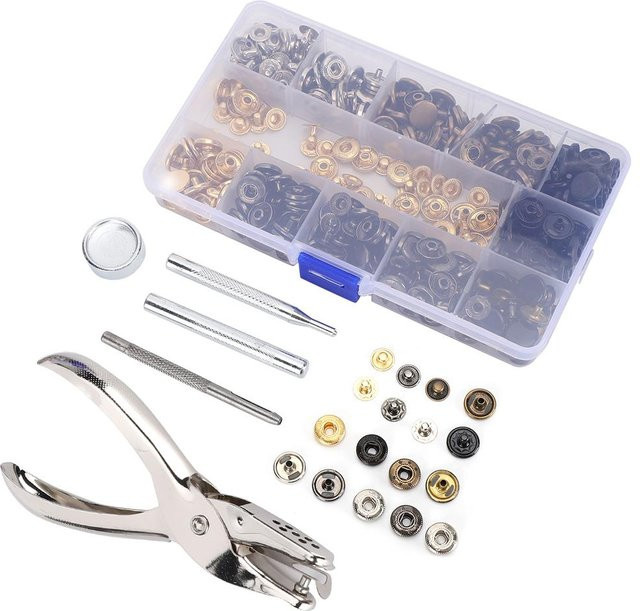 Shoemst Druckknopf-Set aus Metall mit Installationswerkzeugen, 120 Stück, 6 Farben, Grau und Mehrfarbig - Bild 1