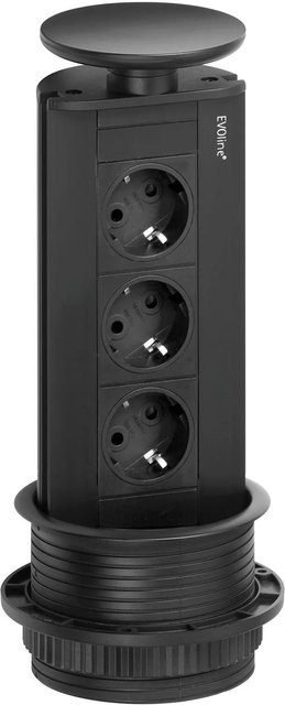 EVOline Port Steckdosenturm 3-Fach Schuko Versenkbare Steckdose mit Wippdeckel Schwarz - Bild 1