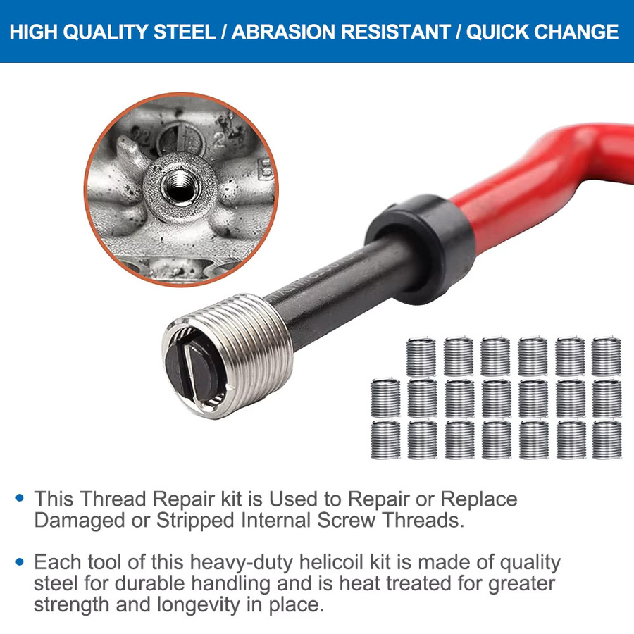 XCAN Gewinde Reparatur Kit in Silber für M3 M4 M5 M6 M8 M10 M12 M14 Schrauben mit Bohrer und Gewinde Einsätzen zur Reparatur beschädigter Gewinde - Bild 5