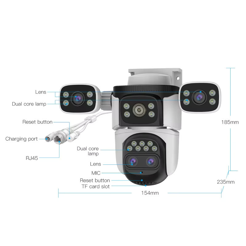luxuglow WiFi Smart-Kamera mit 10-fachem Zoom, Vier-Objektiv-Überwachungskamera mit Nachtsicht und automatischer Personenverfolgung für Innen- und Außenbereich, Weiß - Bild 5