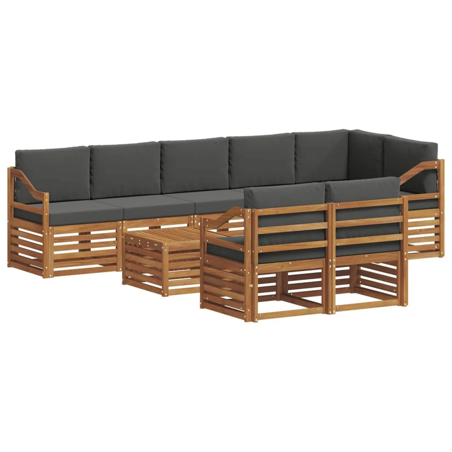 vidaXL Sofagarnitur 9-teilig aus Massivholz Akazie in Natur und Anthrazit mit Polsterkissen und Armlehnen - Bild 2