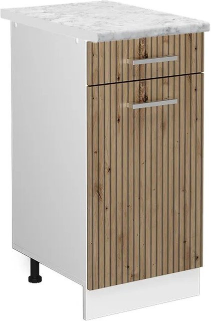 Vicco Küchenunterschrank R-Line Schubladenschrank in Artisan-Eiche und Weiß mit Marmor-Optik, Breite: 40 cm - Bild 1