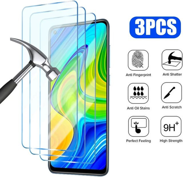 3 Stück Displayschutzfolien aus gehärtetem Glas für Xiaomi Redmi Note 7 8 9 10 Pro Max 4G 5G NFC in Transparent - Bild 1