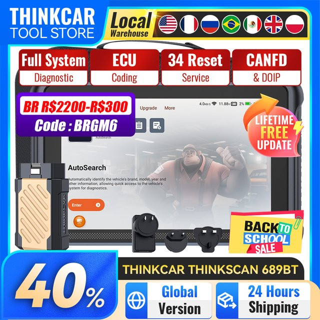 THINKCAR Thinkscan 689BT Diagnosegerät mit Bluetooth, Vollsystem-Automobilscanner für ECU-Codierung, CANFD und DOIP in Schwarz - Bild 1
