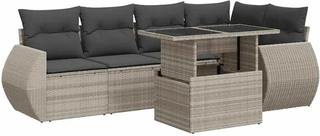 vidaXL 7-tlg. Garten-Sofagarnitur in L-Form mit Polyrattan und Kissen, Hellgrau - Bild 1