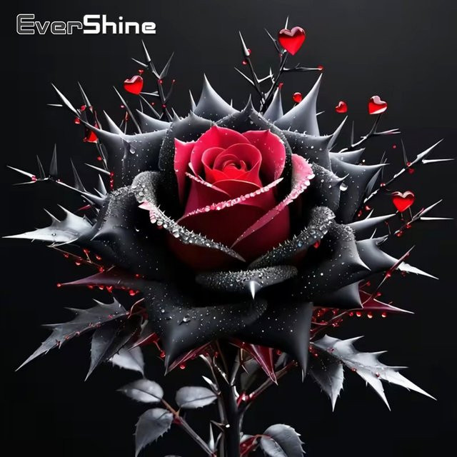 Evershine Diamant-Gemälde Rose DIY-Stickerei-Set mit Acryl-Mosaik in Schwarz und Rot - Bild 1