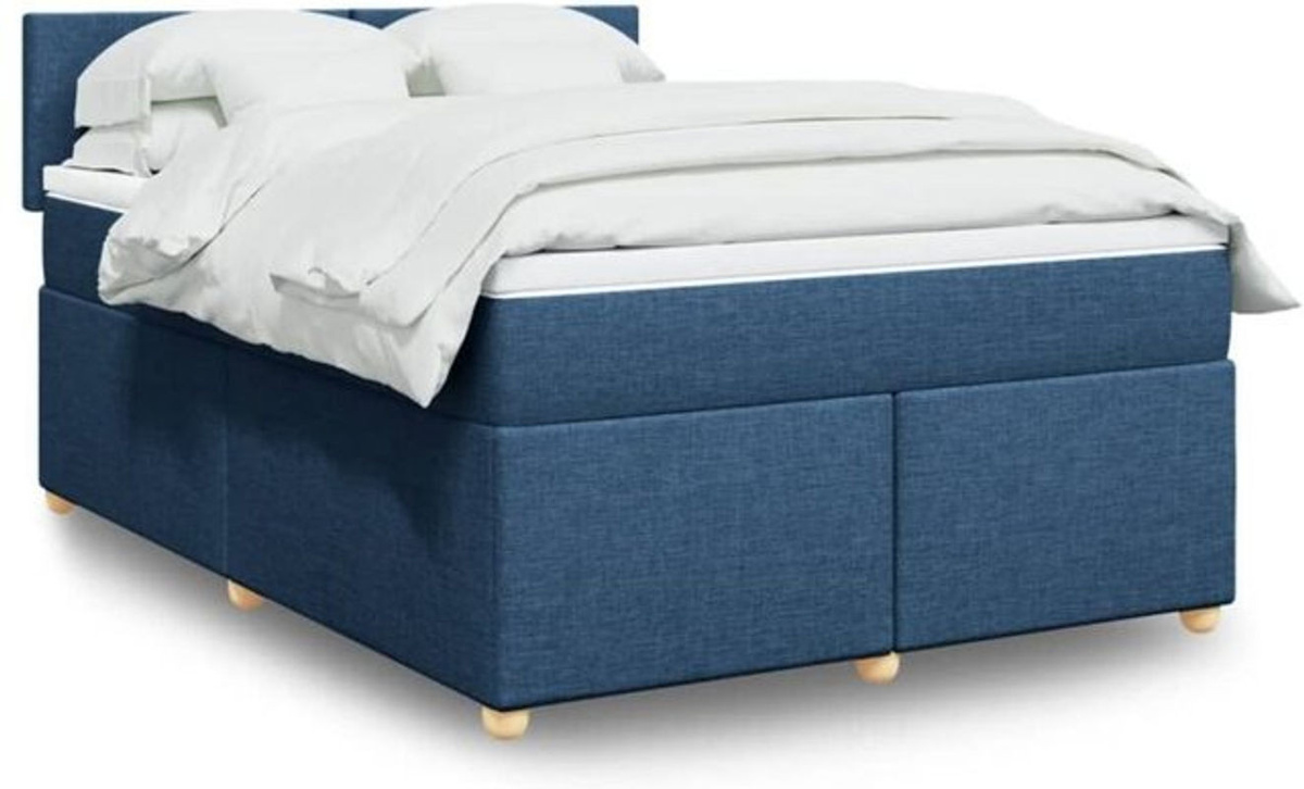 Vidaxl Boxspringbett mit Matratze in Blau und Weiß aus Stoff, B/T/H: 140 x 200 cm - Bild 1