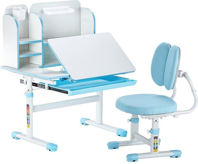 Buying Solutions, MB Kinder-Schreibtischset mit Stuhl, Bücherregal und Schublade, höhenverstellbar und neigbar, Blau - Bild 1