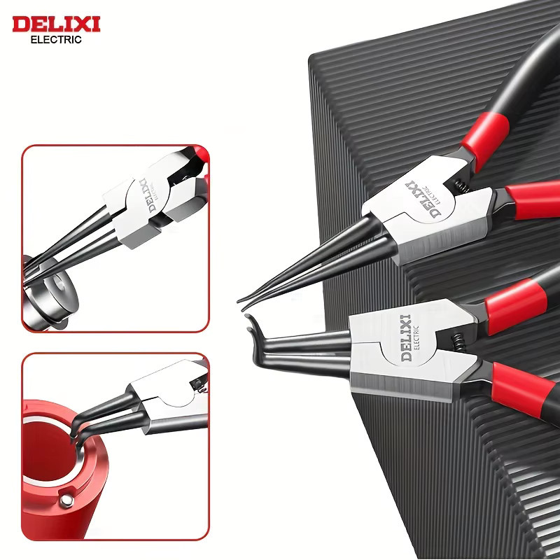 DELIXI ELECTRIC 5-Zoll-Sicherungsringzangen-Set aus Hochkohlenstoffstahl für Innen- und Außensicherungsringe - Bild 3
