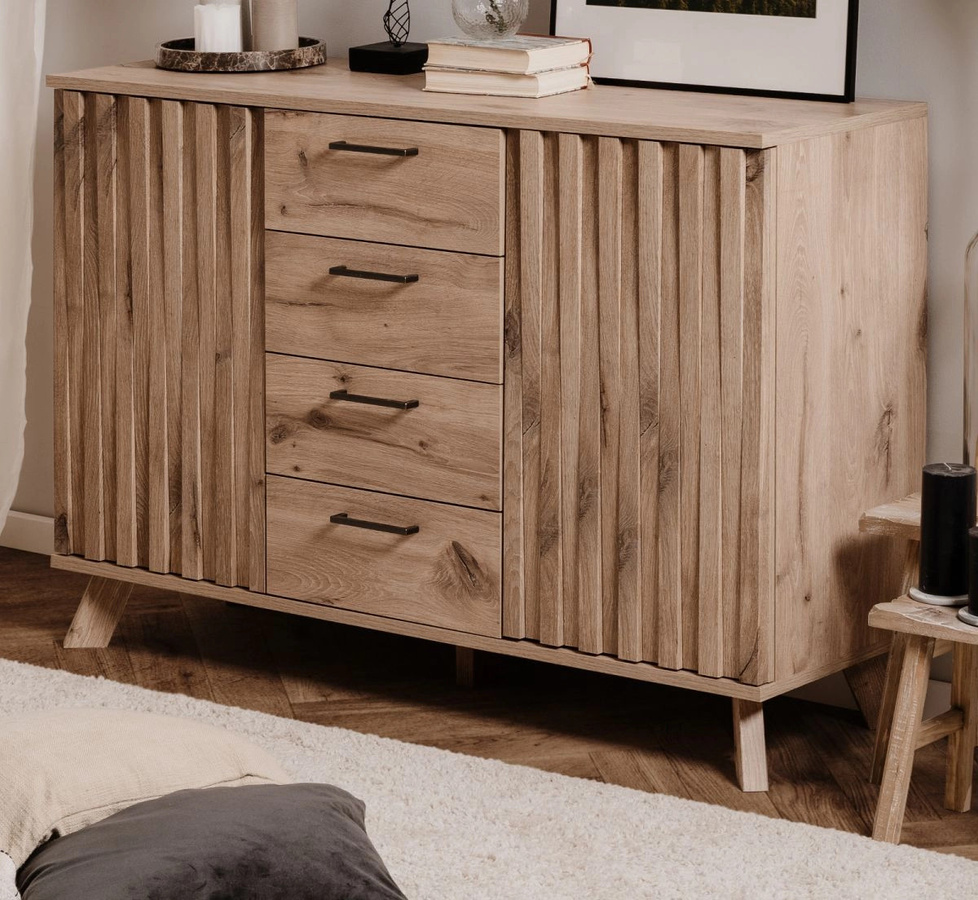 Kommode Douro von Furn.Design in Schweden Eiche mit 3D Relief und Push-to-Open, Breite: 127 cm - Bild 1
