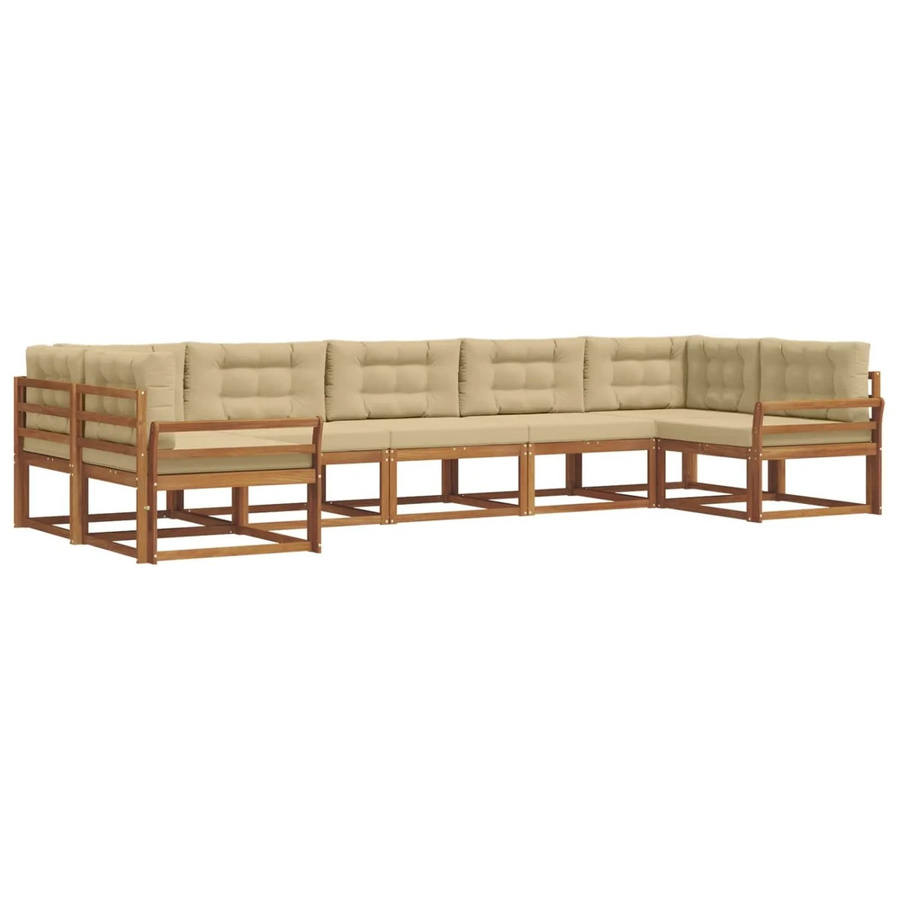 vidaXL Outdoor-Sofagarnitur 7-teilig aus massivem Akazienholz mit Kissen in Natur und Beige - Bild 2