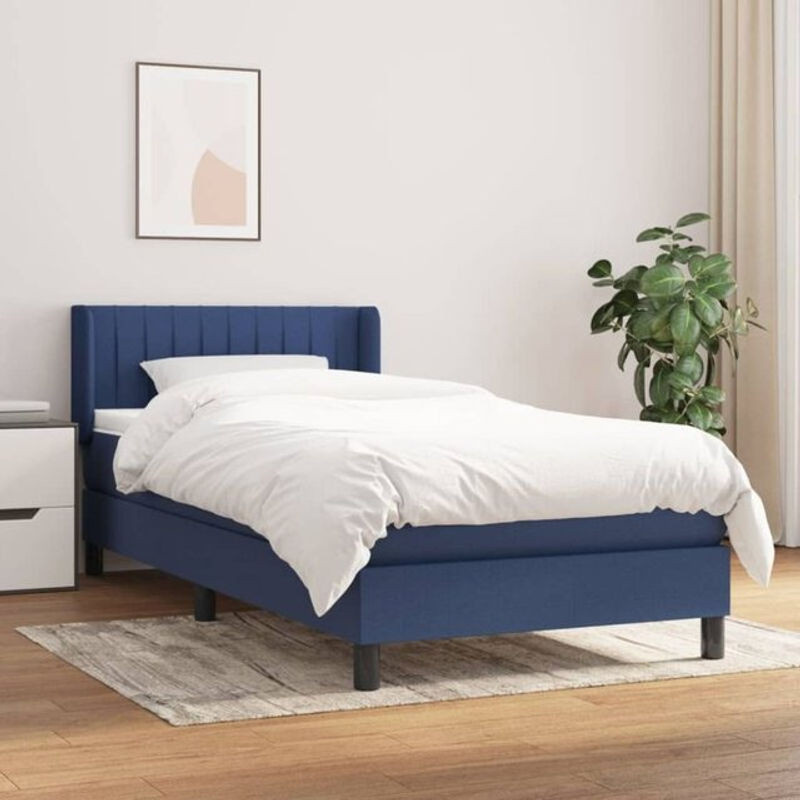 vidaxl Boxspringbett mit Matratze aus Stoff in Blau und Weiß, B/T/H: 200 x 100 x 78 cm - Bild 1