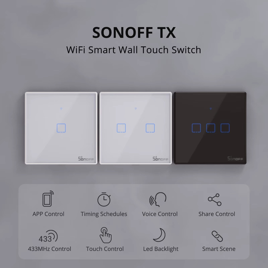 SONOFF T2/T3EU WLAN Touch-Wandschalter mit 433-MHz-RF zur intelligenten Szenensteuerung via eWeLink, Alexa und Google Home - Bild 2