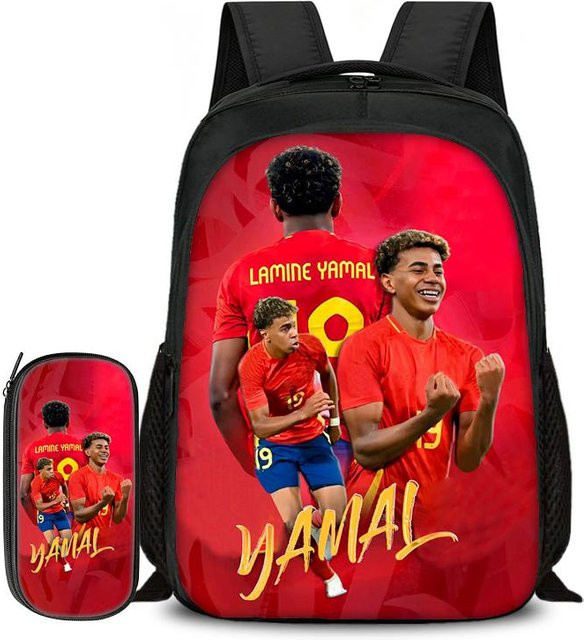 2er Set Schultasche und Federmäppchen L-Lamin Yamal Fußballstar in Rot von Fancy Style Studio - Bild 1