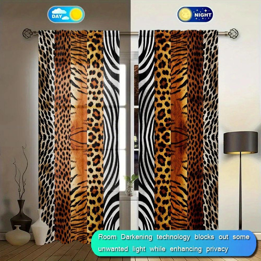 2-teiliges Wildlife Vorhang-Set mit Grafikprint, halbtransparent, Mehrfarbig, B: 52,5 cm, H: 116 cm - Bild 2