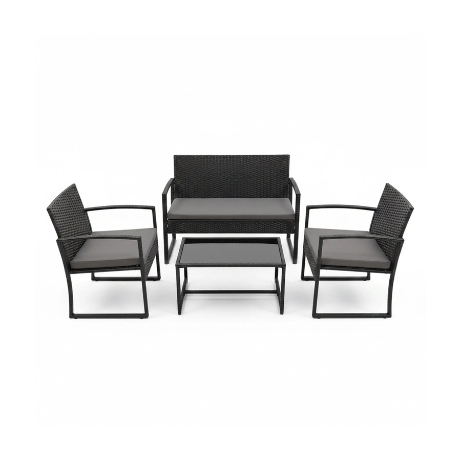 Relaxdays Gartenmöbel Set aus Polyrattan, 4-teilig, Schwarz, B/T/H: 106 x 78 x 56 cm - Bild 2