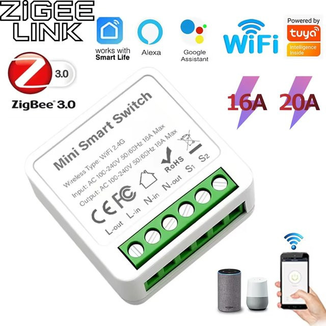 Shine-tale Mini Smart Switch DIY Relais für Smart Home Automation mit WLAN und Zigbee 3.0, 2-Wege-Steuerung, weiß - Bild 1
