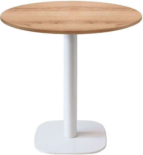 RestooTab Tisch Round runder Bistrotisch mit Eichen-Dekor und weißem Gestell, H: 75 cm, Ø: 70 cm - Bild 1