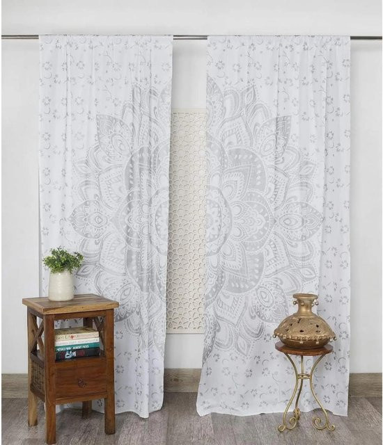 Mandala Yoga Vorhang im Bohemian Hippie Stil, weiß, Höhe: 166 cm, Breite: 59 cm - Bild 1