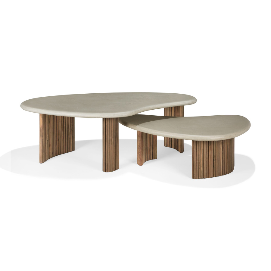 Ethnicraft Boomerang Outdoor Coffee Table aus Teakholz und Beton in Multicolour/Grau - Bild 1