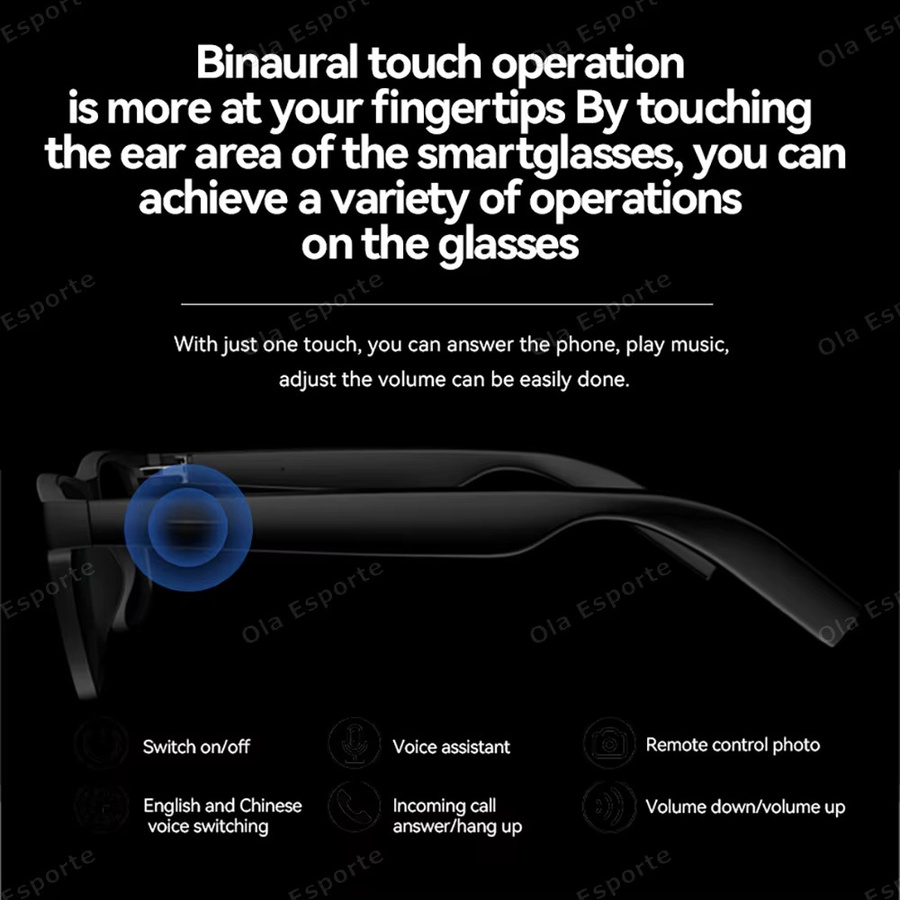 Ola Esporte Smart-Brille mit KI-Sprachassistent und Bluetooth-Funktion für Anrufe, schwarze Sonnenbrille mit Touch-Headset für Männer und Frauen - Bild 4