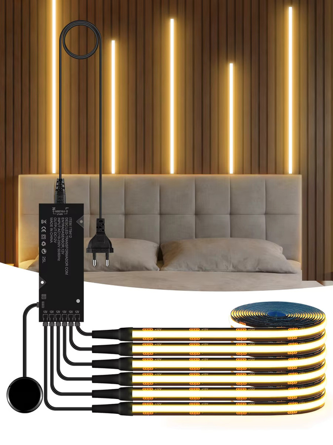 Gyarfas COB-LED-Streifen Set in Schwarz mit dimmbarer Touch- und Bewegungssensor-Steuerung, Warmweißes Licht für moderne Wanddekoration - Bild 6