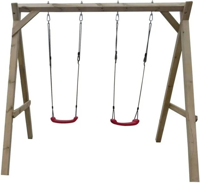 Prestige Garden Doppelschaukel für Kinder aus Holz und Metall in Rot und Schwarz, B/T/H: 300 x 183 x 222 cm - Bild 1