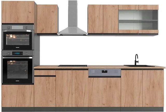 Vicco R-Line Küchenzeile Goldkraft Eiche/Anthrazit mit Hochschrank Breite: 300 cm - Bild 1