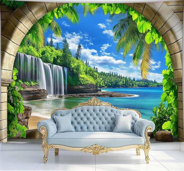 JMG Household Supplies Wandteppich Sommer Strand Motiv mit Palmen und Ozean, B/H: 70 x 100 cm, Mehrfarbig - Bild 1