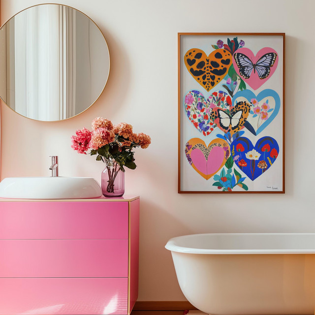 SHENCHEN Wandkunst Herzposter mit Blumen und Tieren in Bunt, Eklektisches Boho-Design auf Papier - Bild 1